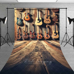 Lofaris Rustic Guitar Collection Wall Sweep Photography Backdrop Musical Instrument Rock Band Wood Floor Photo Prop