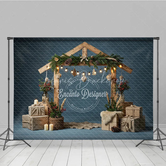 Lofaris Rustic Nativity Manger Arch Photography Backdrop Wooden Stable for Christmas Religious Holiday Photo Background