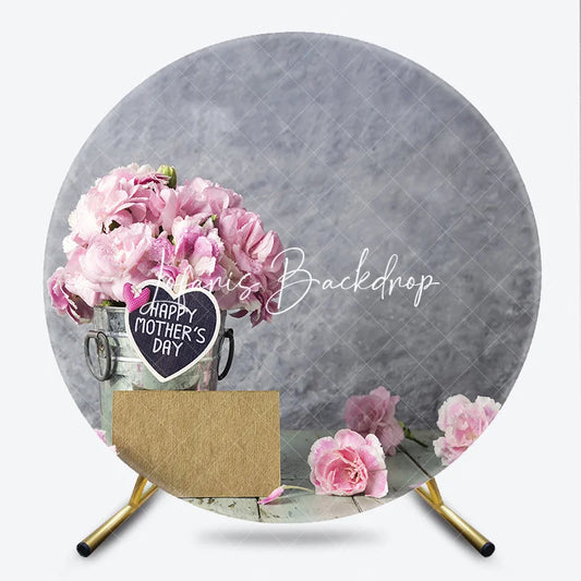Lofaris Rustic Pink Carnations and Happy Mother’s Day Sign Round Backdrop Elegant Floral Celebration Decor