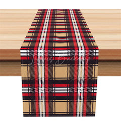 Lofaris Rustic Plaid Table Runner Red Tan and Black Tartan Farmhouse Christmas Holiday Decor