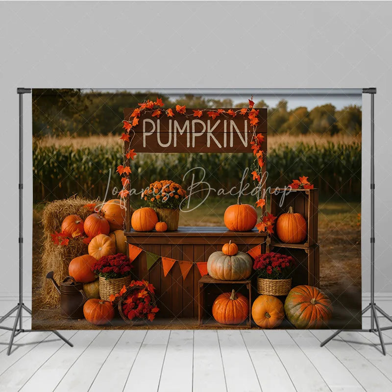 Lofaris Rustic Pumpkin Patch Stand Photography Backdrop Autumn Harvest Scene with Hay Bales Fall Mini Session Background