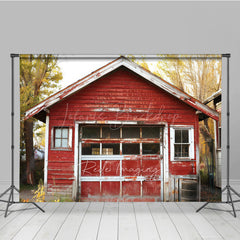 Lofaris Rustic Red Barn Garage Photography Backdrop Old Farm Building in an Autumn Forest Countryside Photo Prop Scene