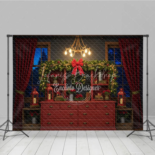 Lofaris Rustic Red Hutch Christmas Photography Backdrop Cozy Farmhouse Decor Holiday Mini Session Background