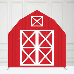 Lofaris Rustic Red White Farm House Barn Door Arch Backdrop