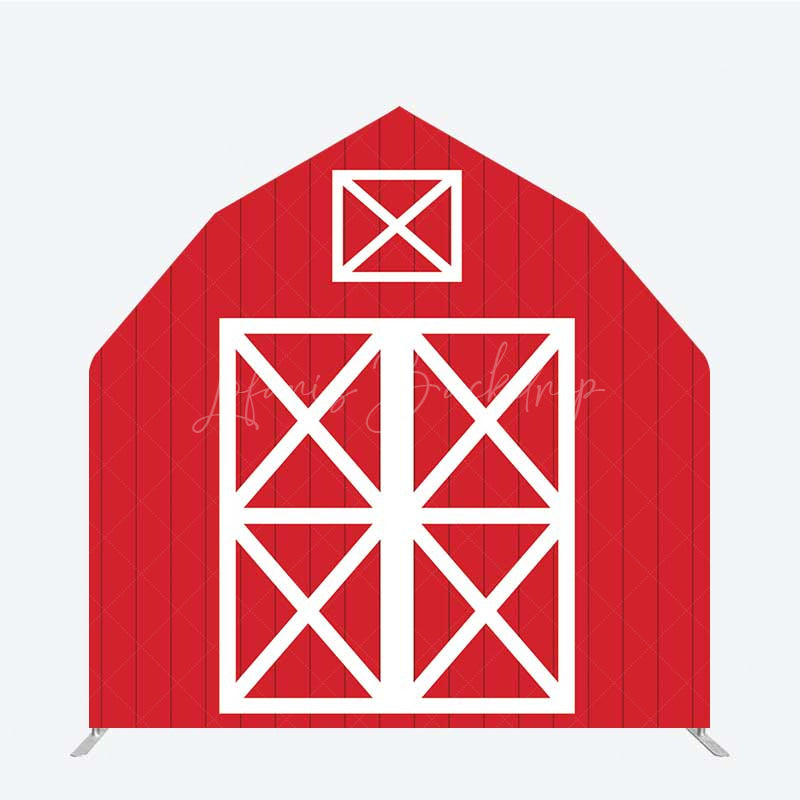 Lofaris Rustic Red White Farm House Barn Door Arch Backdrop