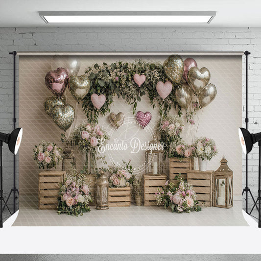 Lofaris Rustic Simple Balloons Floral Valentines Day Backdrop