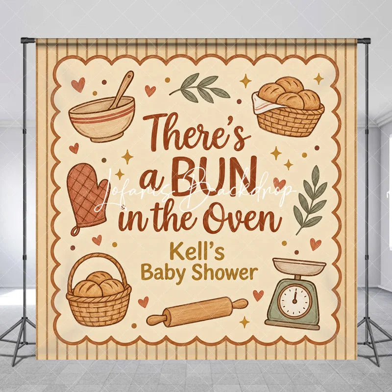 Lofaris Rustic Watercolor Baking Theme Bun in the Oven Custom Backdrop Personalized Baby Shower Photo Booth Decor