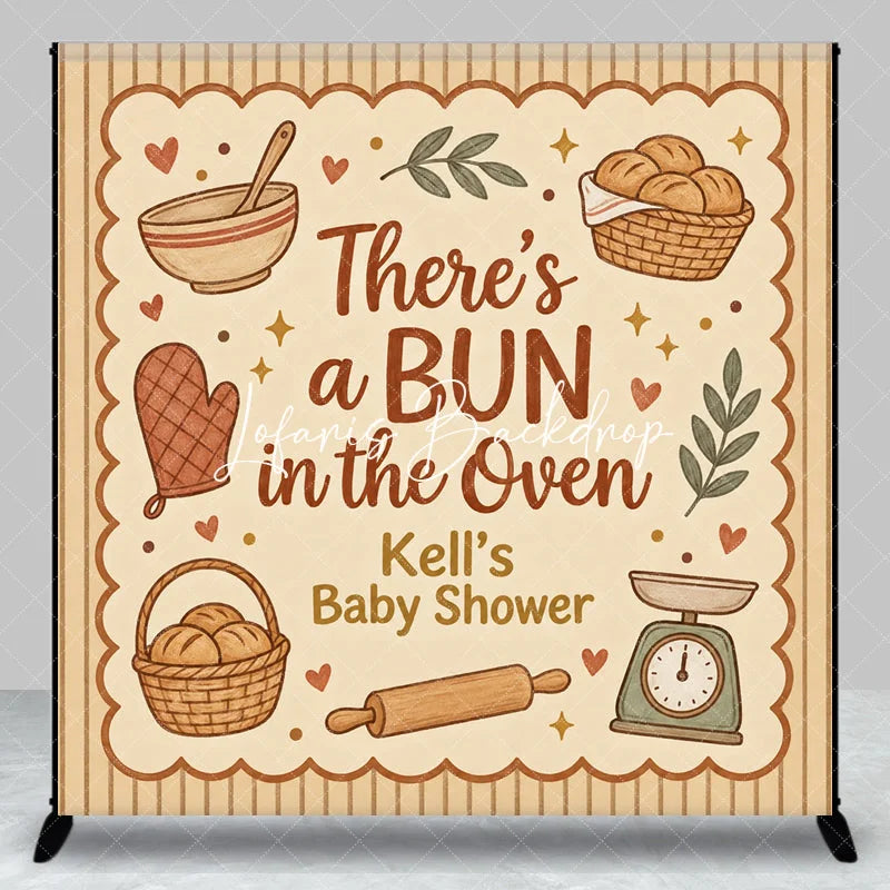 Lofaris Rustic Watercolor Baking Theme Bun in the Oven Custom Backdrop Personalized Baby Shower Photo Booth Decor