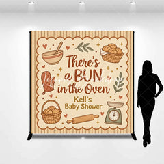 Lofaris Rustic Watercolor Baking Theme Bun in the Oven Custom Backdrop Personalized Baby Shower Photo Booth Decor