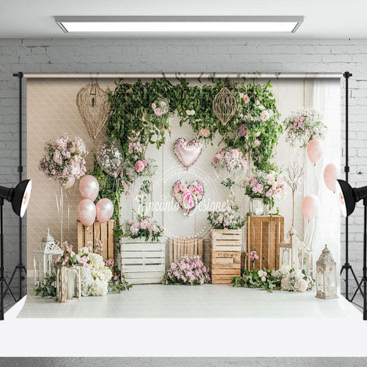 Lofaris Rustic White Wall Greenery Floral Balloons Backdrop