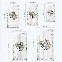 Lofaris Rustic White Wood Family Reunion Half Moon Arch Backdrop Greenery and Gold Glitter Tree Decor for Special Occasion Party