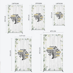 Lofaris Rustic White Wood Family Reunion Rectangle Backdrop Greenery and Gold Glitter Tree Decor for Special Occasion Party
