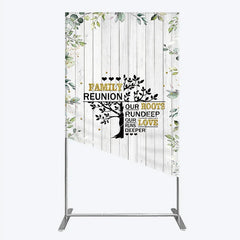 Lofaris Rustic White Wood Family Reunion Rectangle Backdrop Greenery and Gold Glitter Tree Decor for Special Occasion Party