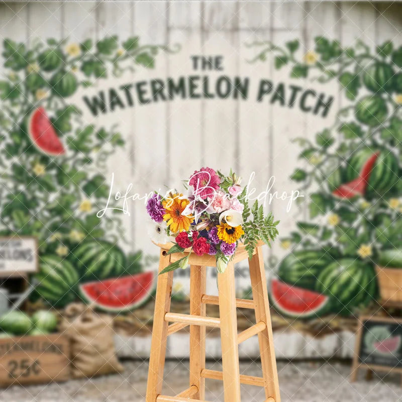 Lofaris Rustic White Wood Watermelon Patch Photography Backdrop Summer Farm Harvest Party Decor