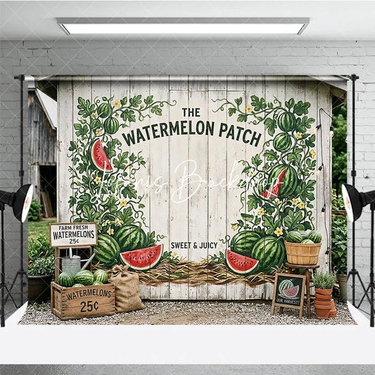 Lofaris Rustic White Wood Watermelon Patch Photography Backdrop Summer Farm Harvest Party Decor