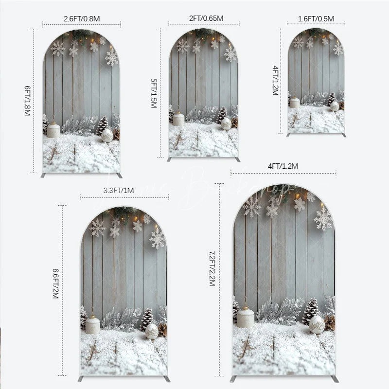 Lofaris Rustic Winter Holiday Arch Backdrop Snowy Wood Background with Flocked Pinecones Farmhouse Christmas Decor