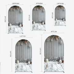 Lofaris Rustic Winter Holiday Arch Backdrop Snowy Wood Background with Flocked Pinecones Farmhouse Christmas Decor