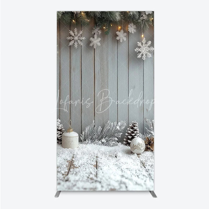 Lofaris Rustic Winter Holiday Rectangle Backdrop Snowy Wood Background with Flocked Pinecones Farmhouse Christmas Decor