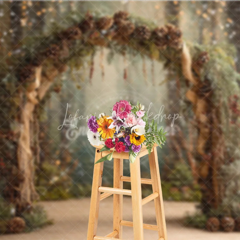 Lofaris Rustic Winter Wedding Arch Backdrop Pinecone and Berries Decor Enchanted Forest Holiday Photography Props