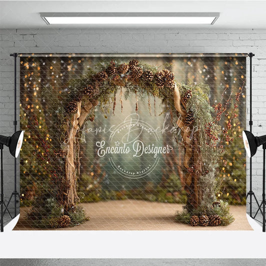 Lofaris Rustic Winter Wedding Arch Backdrop Pinecone and Berries Decor Enchanted Forest Holiday Photography Props
