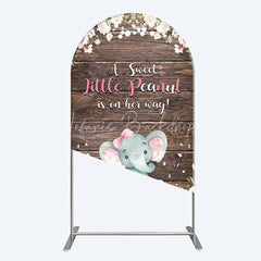 Lofaris Rustic Wood and Floral Little Peanut Arch Backdrop Pink Rose Elephant Baby Shower Decoration