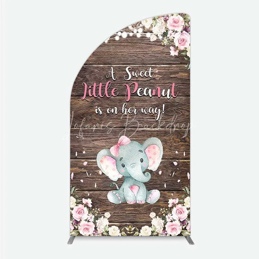 Lofaris Rustic Wood and Floral Little Peanut Half Moon Arch Backdrop Pink Rose Elephant Baby Shower Decoration