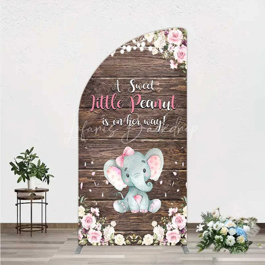 Lofaris Rustic Wood and Floral Little Peanut Half Moon Arch Backdrop Pink Rose Elephant Baby Shower Decoration