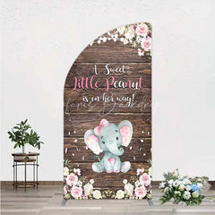Lofaris Rustic Wood and Floral Little Peanut Half Moon Arch Backdrop Pink Rose Elephant Baby Shower Decoration