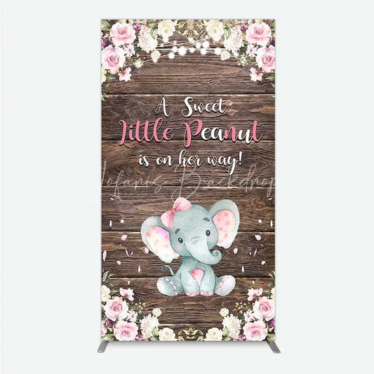 Lofaris Rustic Wood and Floral Little Peanut Rectangle Backdrop Pink Rose Elephant Baby Shower Decoration