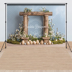 Lofaris Rustic Wood Arch Easter Combo Set Backdrop Spring Blossoms and Wooden Eggs Photography Studio Background