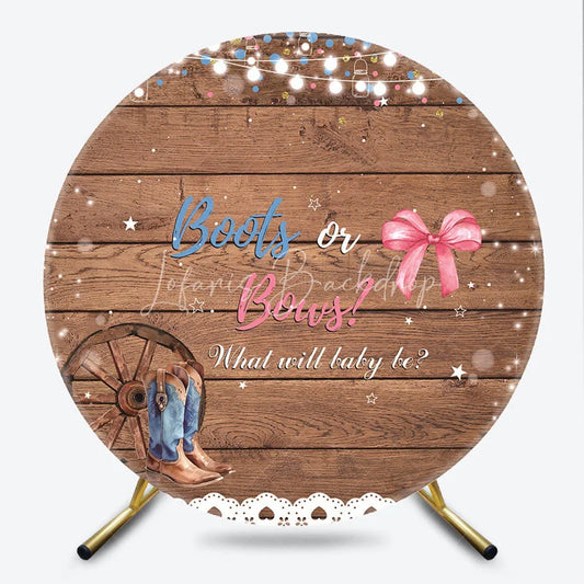 Lofaris Rustic Wood Boots or Bows Gender Reveal Round Backdrop Country Baby Shower Party Decor