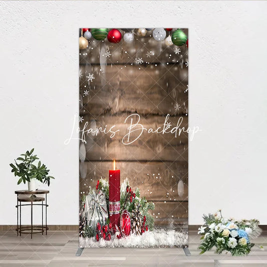 Lofaris Rustic Wood Christmas Candle Rectangle Arch Backdrop Winter Holiday Snowflakes and Ornaments Party Decor