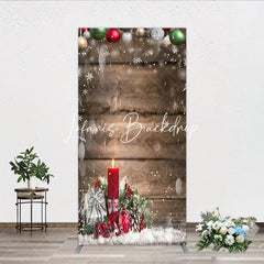 Lofaris Rustic Wood Christmas Candle Rectangle Arch Backdrop Winter Holiday Snowflakes and Ornaments Party Decor