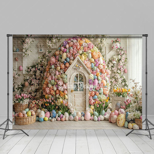 Lofaris Rustic Wood Floral Egg Shape House Easter Backdrop