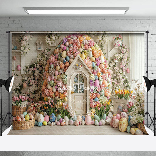 Lofaris Rustic Wood Floral Egg Shape House Easter Backdrop
