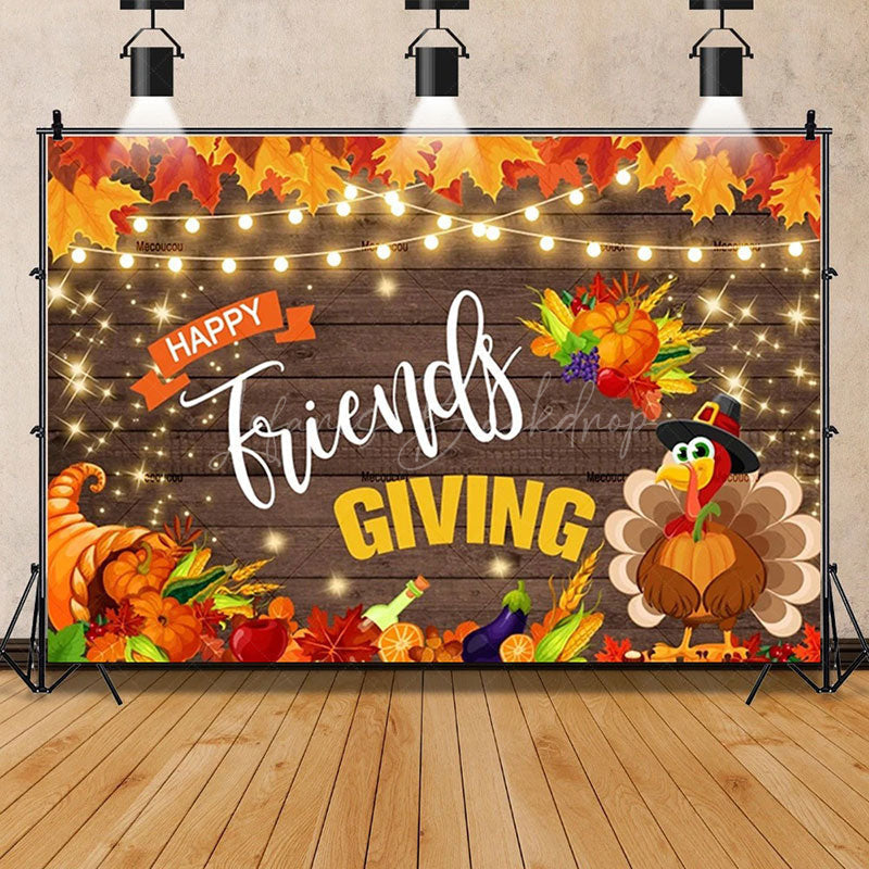 Lofaris Rustic Wood Harvest Scene Thanksgiving Day Backdrop Pumpkins and Maple Leaves Cozy Autumn Decoration