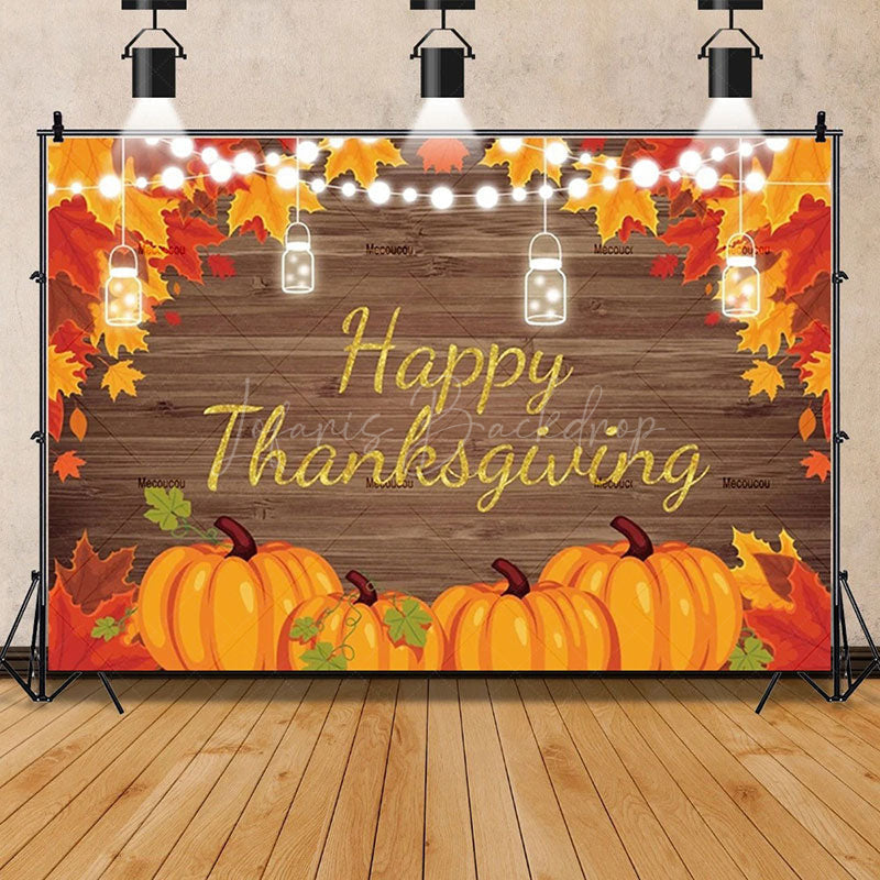 Lofaris Rustic Wood Harvest Scene Thanksgiving Day Backdrop Pumpkins and Maple Leaves Cozy Autumn Decoration