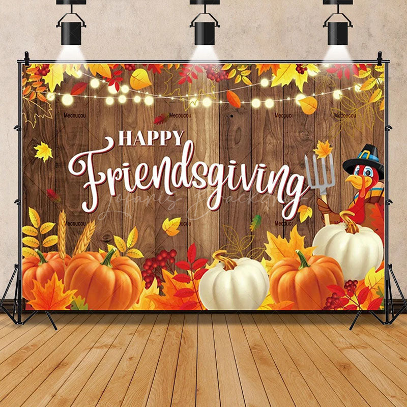Lofaris Rustic Wood Harvest Scene Thanksgiving Day Backdrop Pumpkins and Maple Leaves Cozy Autumn Decoration