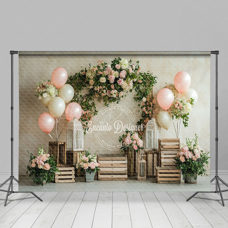 Lofaris Rustic Wood Ornaments Floral Valentines Day Backdrop
