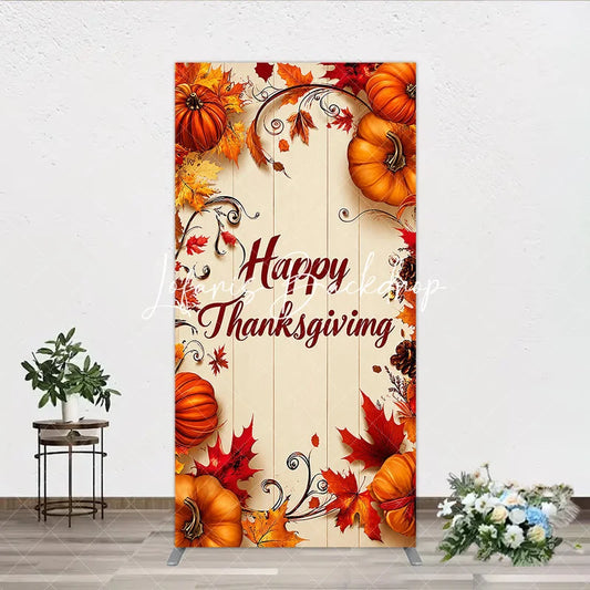 Lofaris Rustic Wood Panel Happy Thanksgiving Autumn Leaves and Pumpkins Rectangle Arch Backdrop Festive Fall Harvest Decor