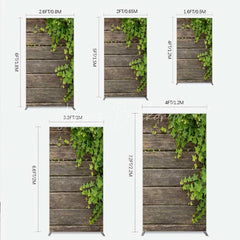 Lofaris Rustic Wood Rectangle Backdrop Dark Brown Wooden Planks with Green Ivy Leaves Background Wedding and Garden Party Decor