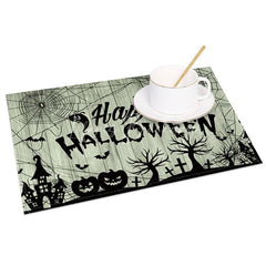 Lofaris Rustic Wood Texture with Cobweb Halloween Set of 4 Placemats for Spooky Farmhouse Party Decorations