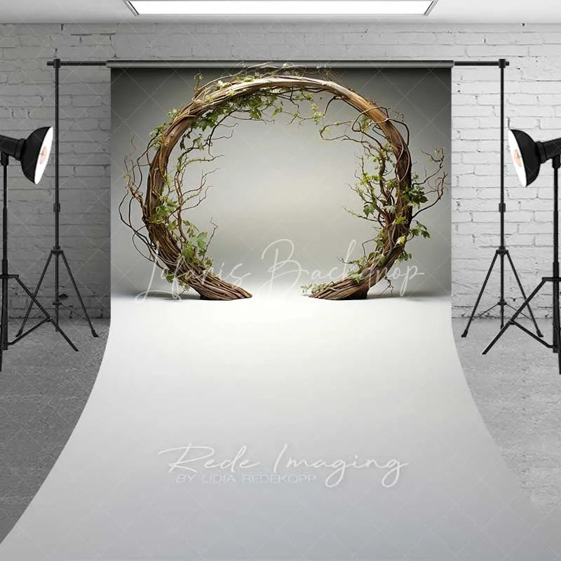 Lofaris Rustic Wooden Arch Sweep Photo Backdrop Round Twig Greenery Wedding Background Simple Boho Ring Floor Prop