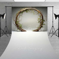 Lofaris Rustic Wooden Arch Sweep Photo Backdrop Round Twig Greenery Wedding Background Simple Boho Ring Floor Prop