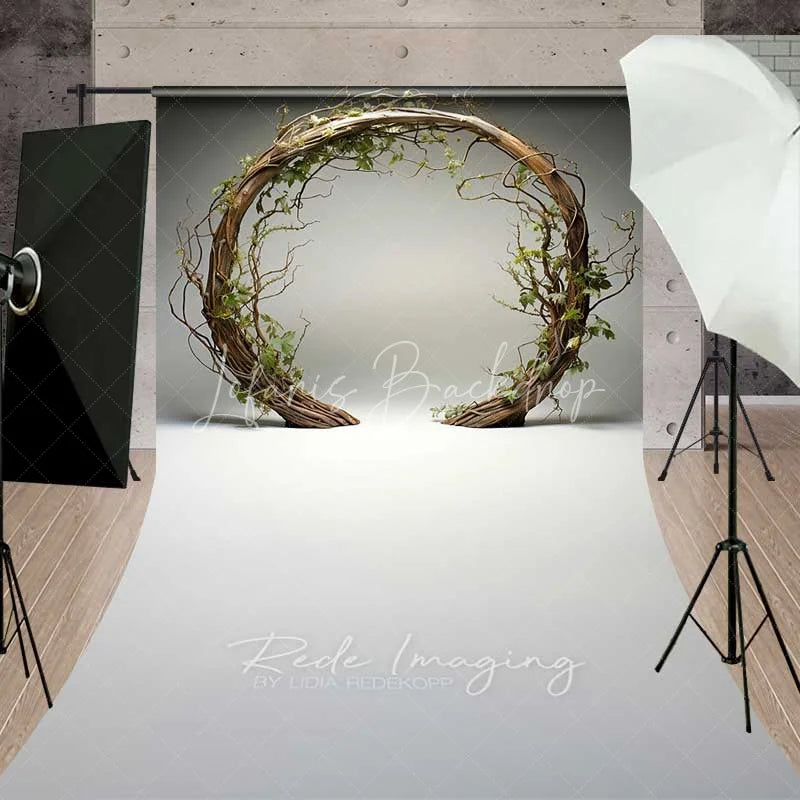 Lofaris Rustic Wooden Arch Sweep Photo Backdrop Round Twig Greenery Wedding Background Simple Boho Ring Floor Prop