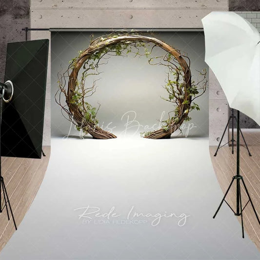 Lofaris Rustic Wooden Arch Sweep Photo Backdrop Round Twig Greenery Wedding Background Simple Boho Ring Floor Prop