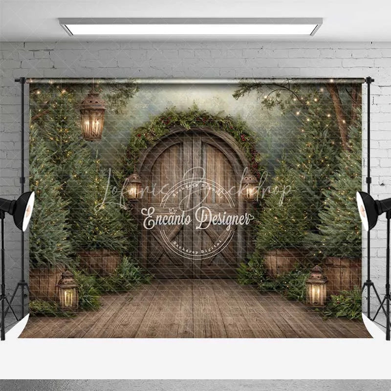 Lofaris Rustic Wooden Barn Door Christmas Backdrop Winter Farmhouse Porch Photography Background