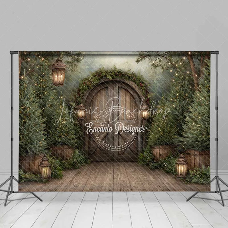 Lofaris Rustic Wooden Barn Door Christmas Backdrop Winter Farmhouse Porch Photography Background