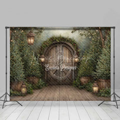 Lofaris Rustic Wooden Barn Door Christmas Backdrop Winter Farmhouse Porch Photography Background