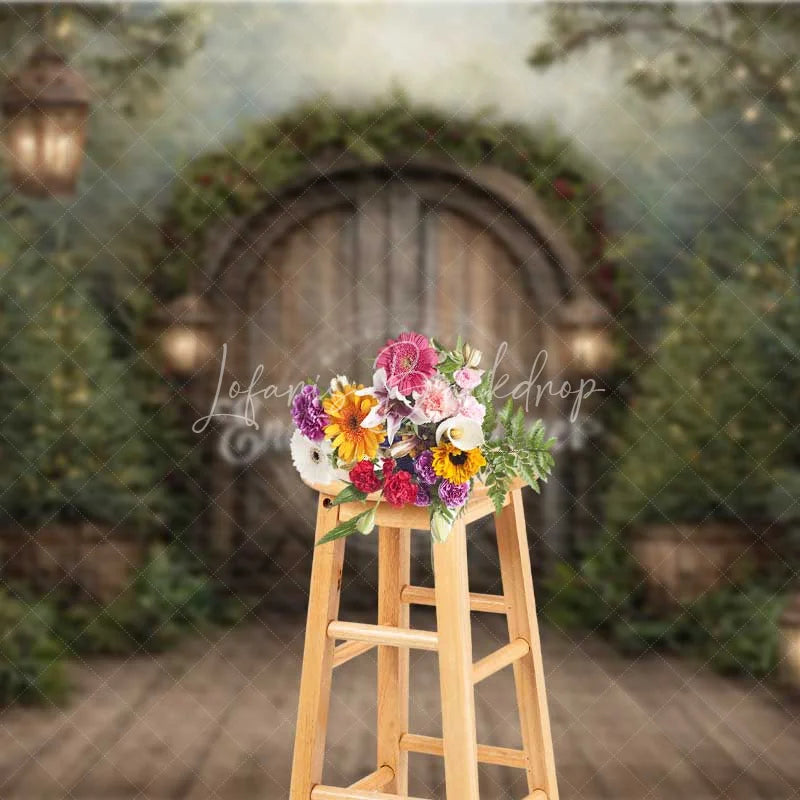 Lofaris Rustic Wooden Barn Door Christmas Backdrop Winter Farmhouse Porch Photography Background